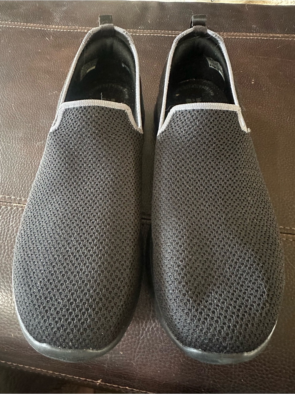 Skechers Women's Black Knit Slip-On Athletic Shoes with Light Gray Trim